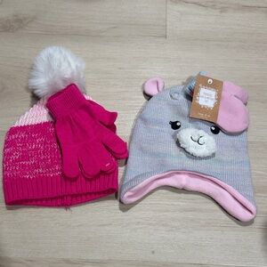 Pink and Gray Kids Winter Hat and Glove Set